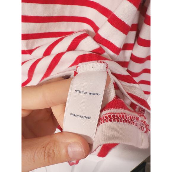 Rebecca Minkoff Talia Stripe Puff Sleeve Top XS Preppy Americana Career Holiday - Picture 6 of 7
